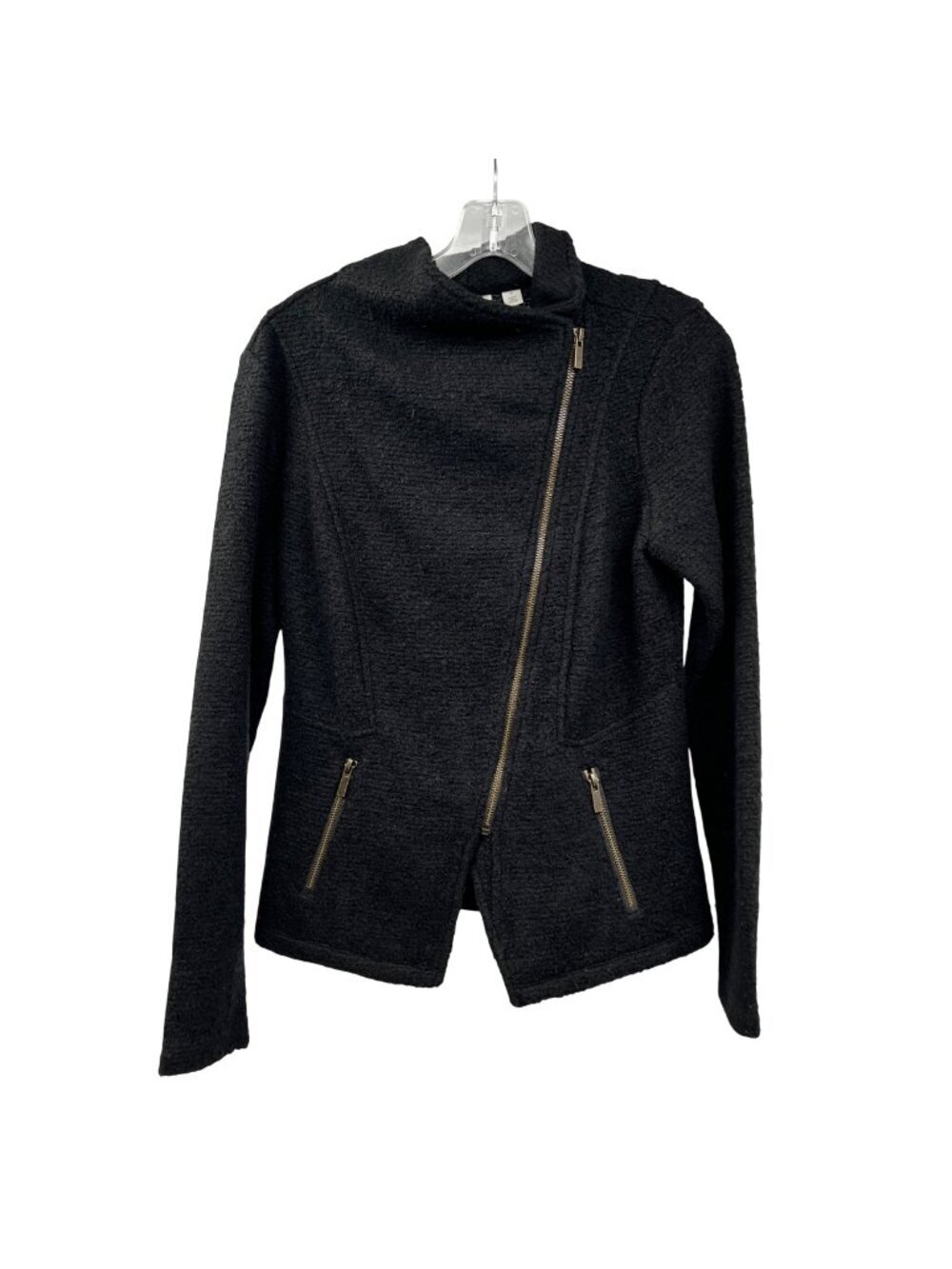Halogen Womens Knit Moto Jacket Long Sleeve Full Zip Black Size Medium Pockets